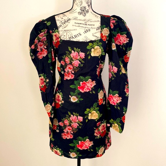 NAKD Dress Womens Medium Puff Voluminous Shoulder Square Neck Flower Print - Picture 1 of 8